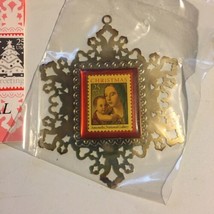 Vintage 1990 Silverplate USPS Postage Stamp Christmas Ornament Madonna Child Box - £9.28 GBP