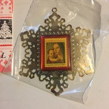 Vintage 1990 Silverplate USPS Postage Stamp Christmas Ornament Madonna Child Box - £8.92 GBP