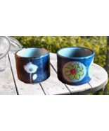 Pair of Vintage Tea Cups Japanese Inspired Stoneware Retro Kitchen Decor - £18.91 GBP