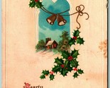 Minimalista Auguri di Natale Agrifoglio Cabina Scene Bells 1917 DB Carto... - $7.13