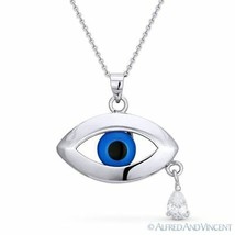 Evil Eye Glass Bead Pendant Turkish Nazar Greek Charm Sterling Silver Necklace - £27.75 GBP
