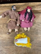 Handmade Folk Art Clay and Fabric Nativity Joseph Mary Baby Jesus Manger - £18.32 GBP