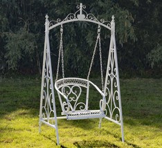 Large Metal Swing Chair with Frame Stand Bordeaux (Antique White) - £707.28 GBP