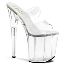 PLEASER FLAMINGO-802 Sexy Clear 2 Band Platform 8&quot; Stripper Heels Sandal Shoes - £47.92 GBP