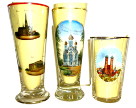 3 Vienna Wiesbaden Munich Souvenir City German Beer Glasses - £12.26 GBP