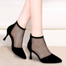 black summer boots Sexy Fishnet Ankle Boots high Heels Flock Pointed Toe Cool Sa - £25.46 GBP