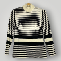 Vintage 1960s Black Cream Striped Mockneck Shirt Long Women&#39;s Small Wool - £41.68 GBP
