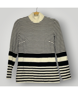 Vintage 1960s Black Cream Striped Mockneck Shirt Long Women&#39;s Small Wool - £42.05 GBP