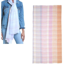Nordstrom Luxe Modal Silk Blend Plaid Scarf Eyelash Fringe 42&quot; x 80&quot; Gre... - $57.92