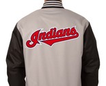 MLB Cleveland Indians Poly Twill Jacket Grey Black Embroidered Logos JH ... - £110.61 GBP