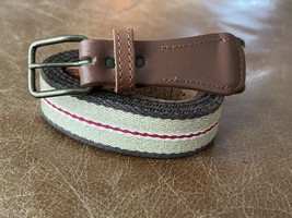 Vtg 44” Long Stripe Fabric Canvas &amp; Leather Belt Women’s Size 40 Brown R... - $208.36 MXN