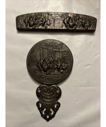 Denmark Repousse Beveled Hand Travel Mirror &amp; Celluloid Comb Set antique... - $104.21 CAD