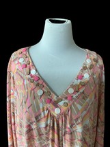 Ruby Rd Woman Pastel Vneck Beaded Accent Quarter Sleeve Top Tunic Blouse Euc 3X - £18.89 GBP