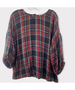 LOFT RED Checked Shirt w/Button Down Back Balloon 3/4 Sleeve with Elasti... - £18.61 GBP