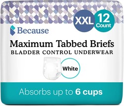 Because Adult Incontinence Tabbed Briefs for Women and Men - XXL White 1... - £21.36 GBP