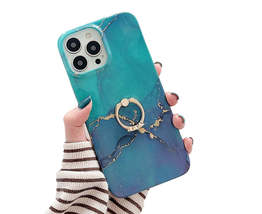 Anymob iPhone Case Blue Green Gradient Glitter Marble Pattern Ring Holder Stand  - £19.50 GBP