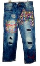 Misslook Women&#39;s XL (34 x 27 1/2) Confetti  Denim Blue Jeans High Rise - £17.32 GBP