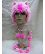 Cheshire Cat Pink Striped Furry Kitty Hat w Ears &amp; Tail Anime Alice n Wo... - $331.06 MXN