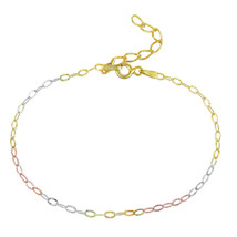 Everyday Tri-Colored Three tone Simple Link Chain Sterling Silver Bracelet - £8.30 GBP