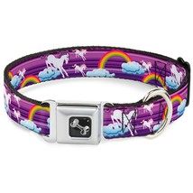 Unicorns &amp; Rainbows with Stripes Purple Dog Collar - £20.58 GBP