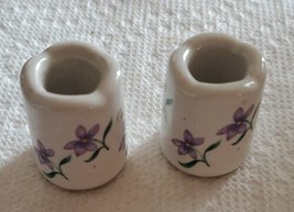 2 Vintage Mini Candle Holders Floral Designs With Purple Flowers Preowned - £10.27 GBP