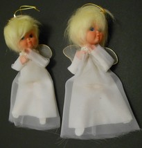 Christmas Angel Ornaments Vintage Made In Japan Lot Of 2 White Dress Pixie Head - £26.33 GBP
