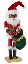 Wooden Christmas Nutcracker, 14&quot;,AFRICAN American Santa W/GREEN Gifts Bag, NP651 - £27.68 GBP