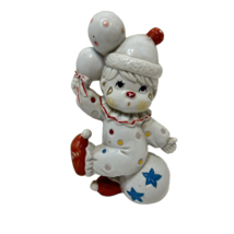 Vintage Ceramic Clown Hand Painted Figurine Polka Dots Holding Balloons 5.25&quot; - £11.12 GBP