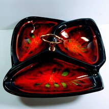 California Pottery Drip 854 Bowl Divided Tray Black Red Green Vintage Large - £35.50 GBP