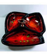 California Pottery Drip 854 Bowl Divided Tray Black Red Green Vintage Large - $60.79 CAD