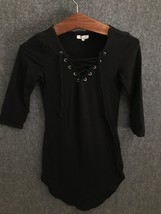 Heart &amp; Hips Blouse Womens Size S Long Black Tie Loop V-Neck 30 Inches Long - £10.25 GBP