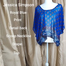 Jessica Simpson Royal Blue Print Sheer Drape Top Size XS - £9.48 GBP
