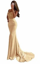 Women Spaghetti Straps Long Beaded Mermaid Evening Prom Dresses Champagne US 4 - £81.39 GBP