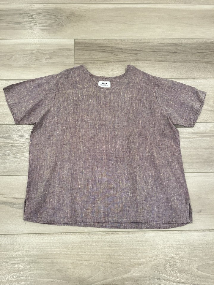 FLAX by Jeanne Engelhart Short Sleeve Shirt Women’s L Linen Lagenlook Pu... - $39.59