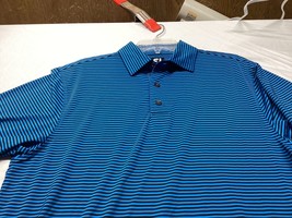 FJ Footjoy Mens Shirt Blue Black Striped Polo Medium Hickory Hills Golf Club - $16.82