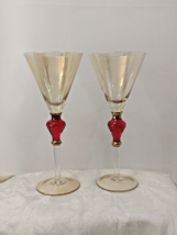 Pier One 2pc Amber Luster Red Jewel W/Gold Trim 10&quot; Cocktail Glass 10&quot; - $33.23