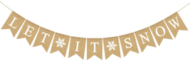 Rainlemon Jute Burlap Let It Snow Banner with Snowflake Winter Christmas Party F - £16.18 GBP