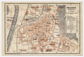 1910 Original Antique City Map Of Trento Trent South Tyrol Italy Austria - £21.97 GBP