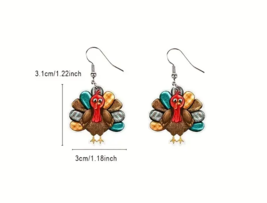 Thanksgiving Pilgrim Turkey Wooden Dangle Earrings - New - £10.22 GBP
