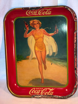 Original 1937 Coca Cola Tray Girl On Beach Swim Suit - $74.99