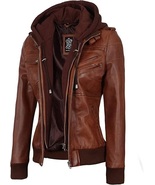 Women Leather Bomber Jacket Hooded, Lambskin Women&#39;s Tan Brown Leather J... - $169.99