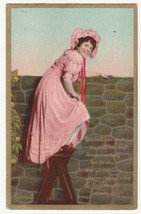 Vintage Postcard Woman Climbs Ladder to Look Over Garden Wall - £5.40 GBP
