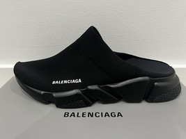 Balenciaga Speed Runner Stretch Sock Mule Logo Slip On Black/White Sz 43/10 NEW - £407.86 GBP