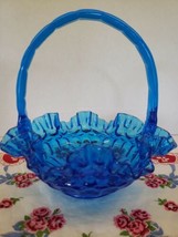 VTG FENTON Colonial Blue Thumbprint DBL Ruffle Basket Candy Dish 8&quot;x7&quot; Flawless - £42.95 GBP