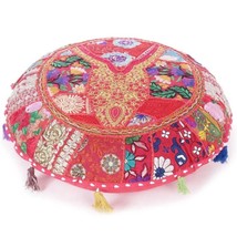 Yoga Vintage Round Patchwork Floor Pillow Cover Boho Embroidered Cotton 32x32 - £13.82 GBP+