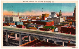 Postcard New Viaduct Bridge Over City Skyline Ariel Baltimore Maryland MD 1951 - £4.67 GBP