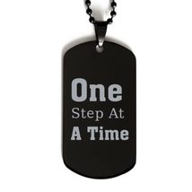 Motivational Metastatic Breast Cancer Black Dog Tag, One Step at A Time, Inspira - £15.28 GBP