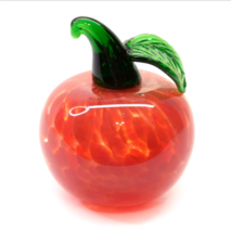 Vintage Art Glass Hand Blown Paperweight Vegetable Red Tomato With Leaf ... - £19.76 GBP