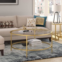 Sivil Brass And Glass Top Round Coffee Table, 36&quot; Wide. - £126.38 GBP