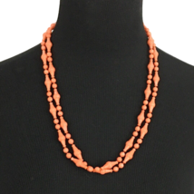 CELLULOID vintage knotted bead necklace - peachy orange plastic 48&quot; flapper - $23.00